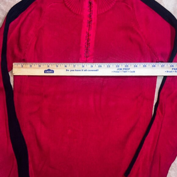 Vintage DKNY Jeans Women XL Red Black 1/4 Zip Knit Pullover Sweater Y2K‎ (P) - Picture 5 of 8